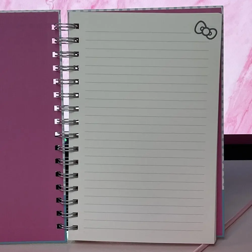Hello Kitty Hard Cover Notebook Journal Spiral Blue Polka Dot Phone 2024 Sanrio